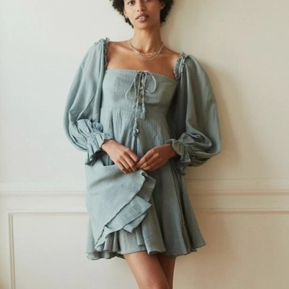 Free People How About You Mini Dress Green Endless Summer Cotton Boho Small